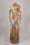 FRANK USHER 1970s TROPICAL FLORAL MOCK NECK GOWN