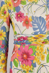 FRANK USHER 1970s TROPICAL FLORAL MOCK NECK GOWN