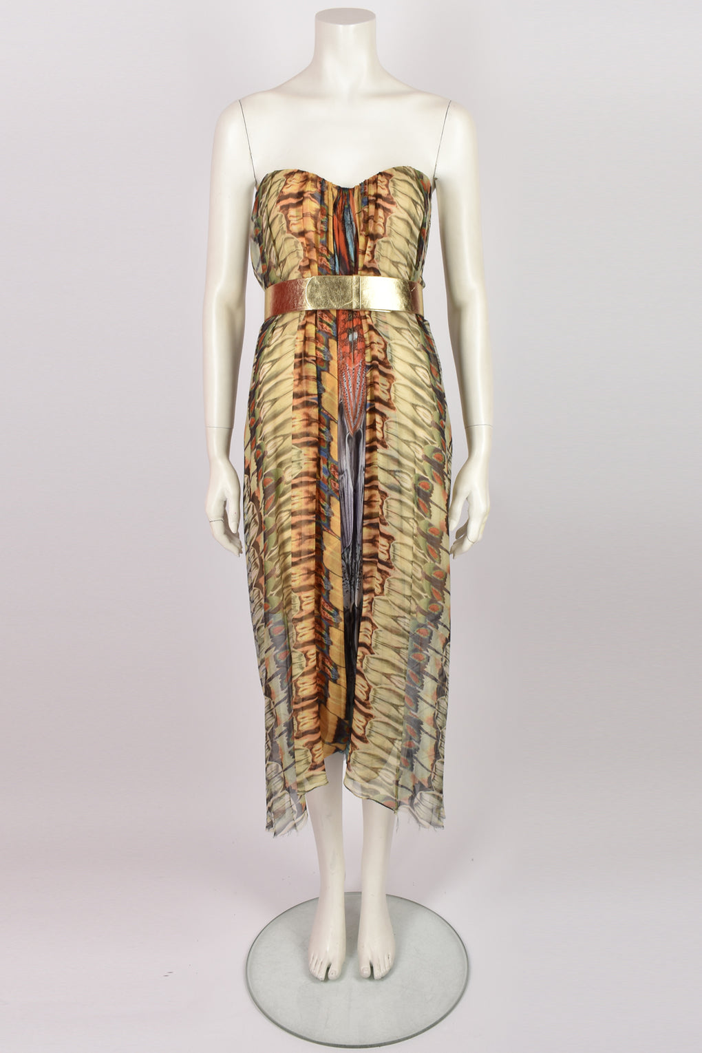 ALEXANDER MCQUEEN S/S 2008 CHIFFON FEATHER PRINT DRESS