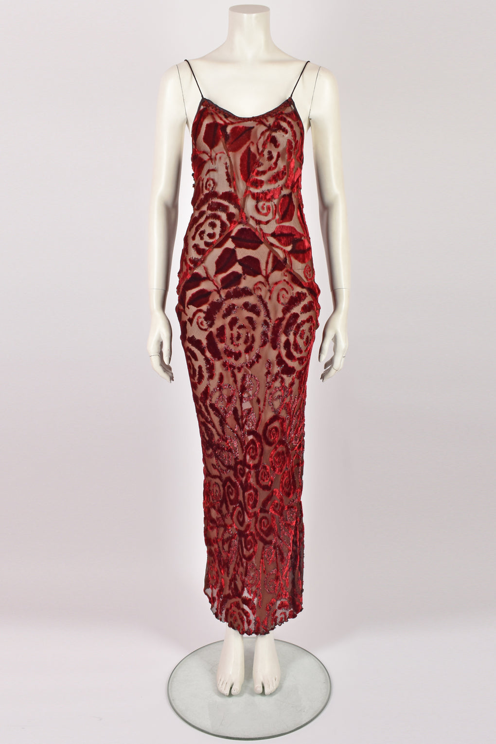 VOYAGE RED DEVORE SHEER DRESS M