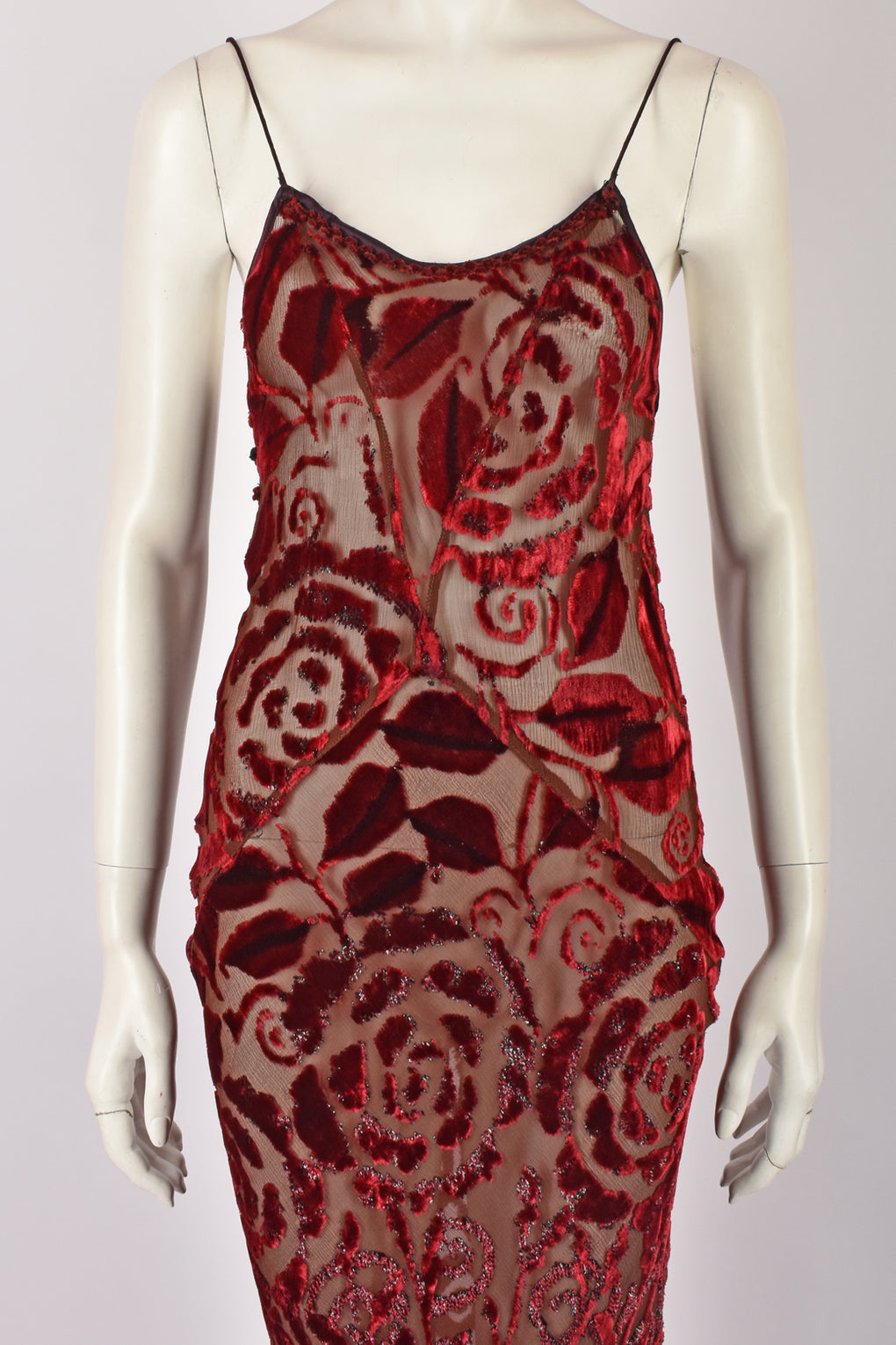 VOYAGE RED DEVORE SHEER DRESS M