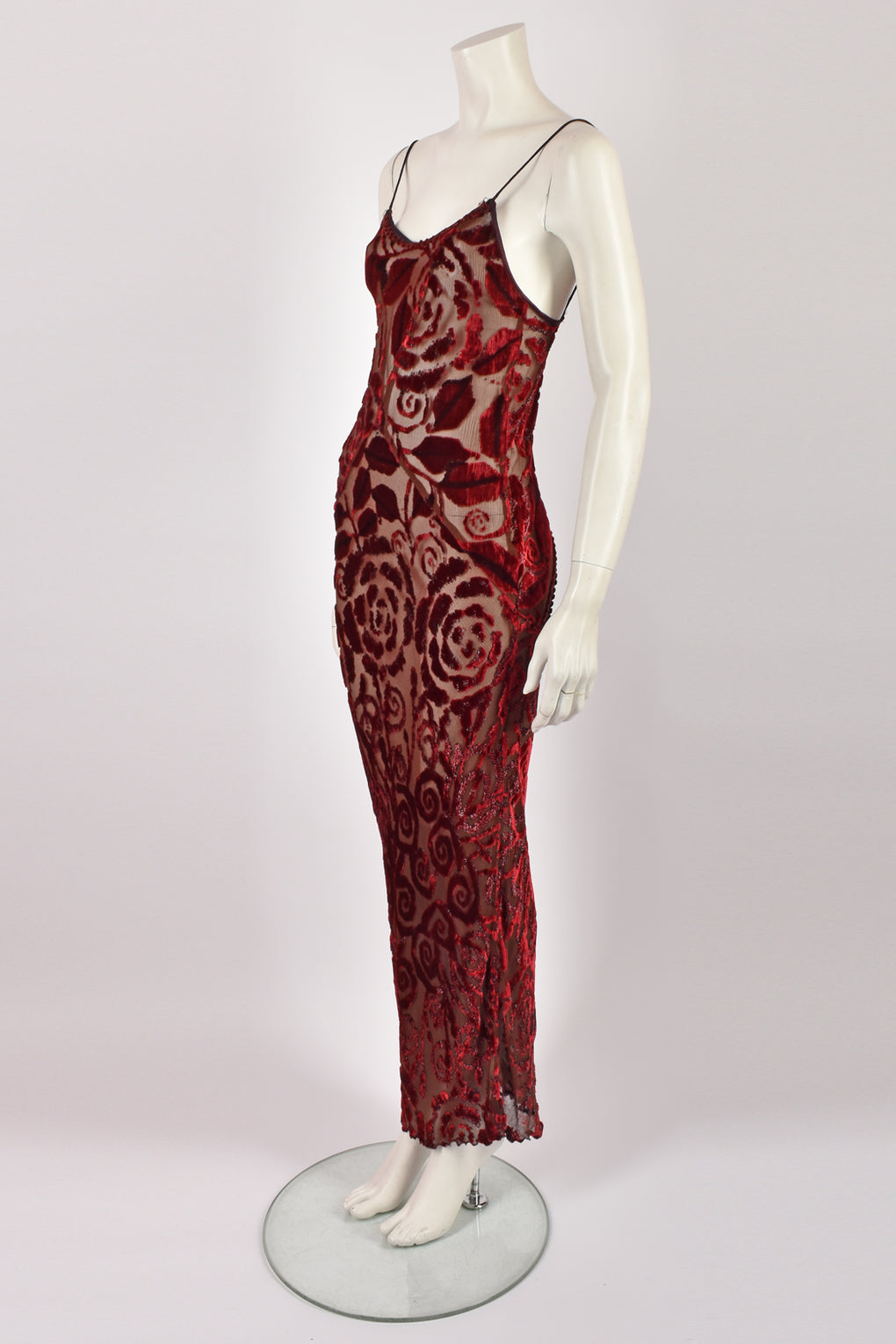 VOYAGE RED DEVORE SHEER DRESS M