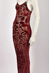 VOYAGE RED DEVORE SHEER DRESS M