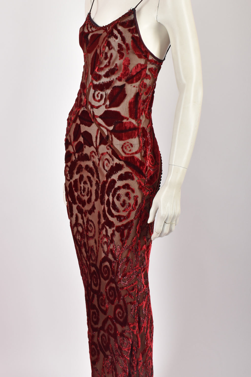 VOYAGE RED DEVORE SHEER DRESS M