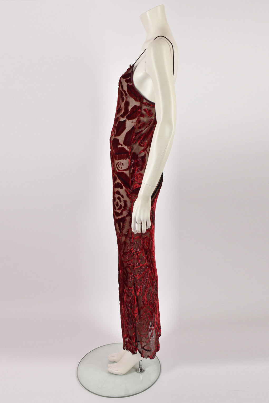 VOYAGE RED DEVORE SHEER DRESS M
