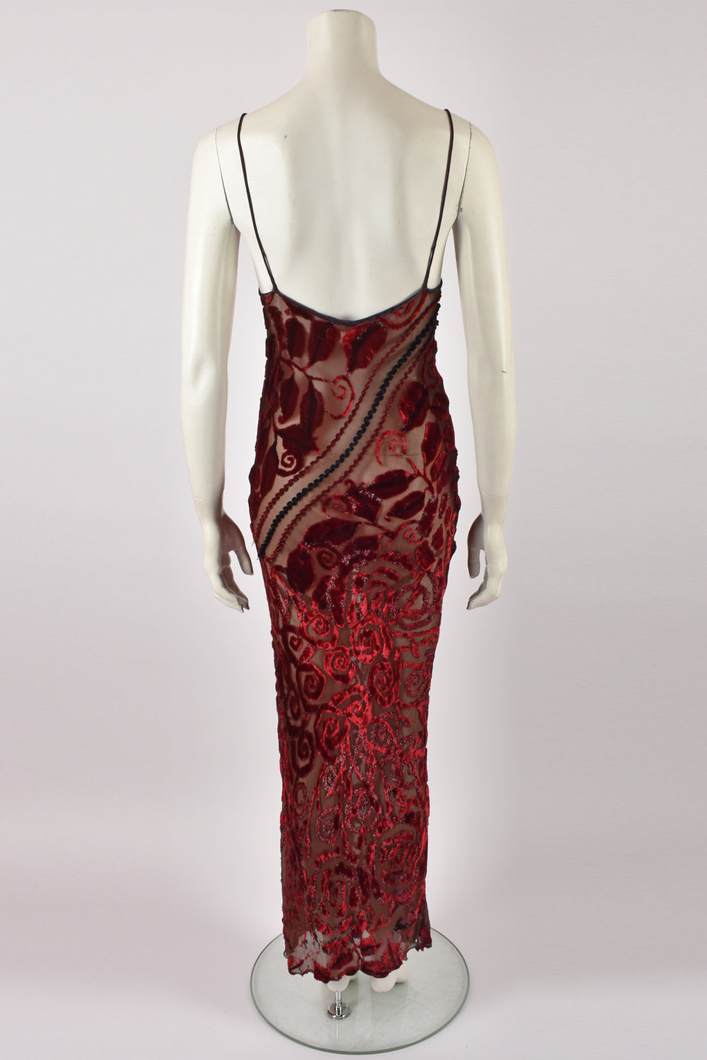 VOYAGE RED DEVORE SHEER DRESS M