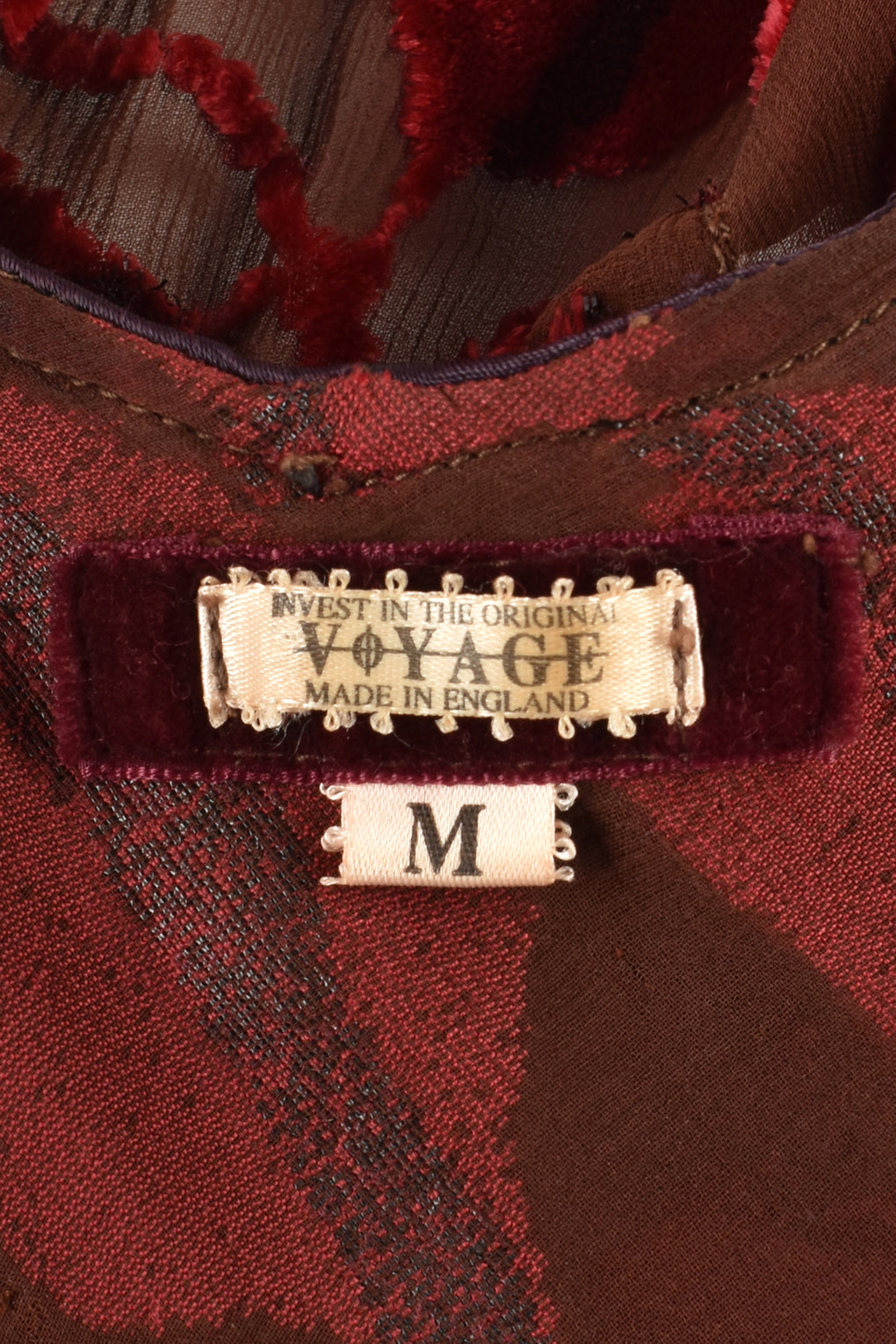 VOYAGE RED DEVORE SHEER DRESS M