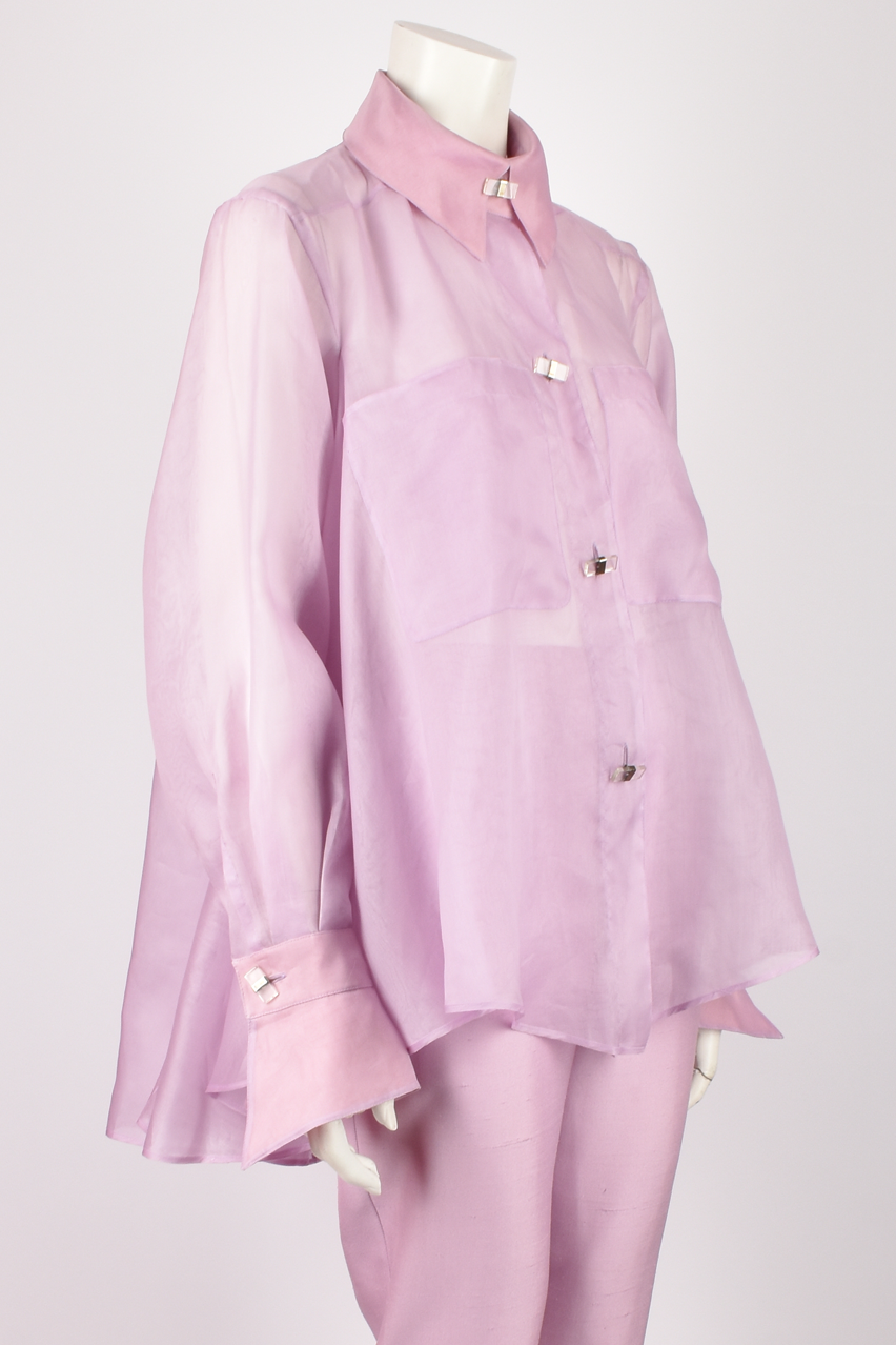 CLAUDE MONTANA RUNWAY S/S 1992 LILAC ORGANZA SHIRT