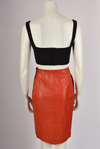YVES SAINT LAURENT ORANGE LEATHER WRAP MIDI SKIRT