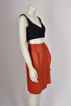 YVES SAINT LAURENT ORANGE LEATHER WRAP MIDI SKIRT