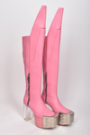 RICK OWENS S/S 2021 RUNWAY PINK KNEE HIGH PLATFORM BOOTS