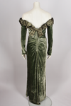 BELLEVILLE SASSOON GREEN VELVELT OFF THE SHOULDER GOWN