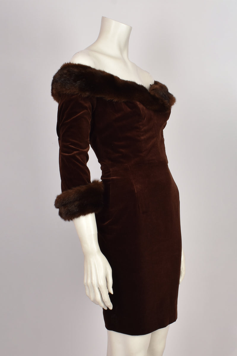 ANTONY PRICE BROWN VELVET AND FUR TRIM DRESS AW1989 – Found And Vision