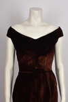 BROWN VELVET OFF THE SHOULDER GOWN