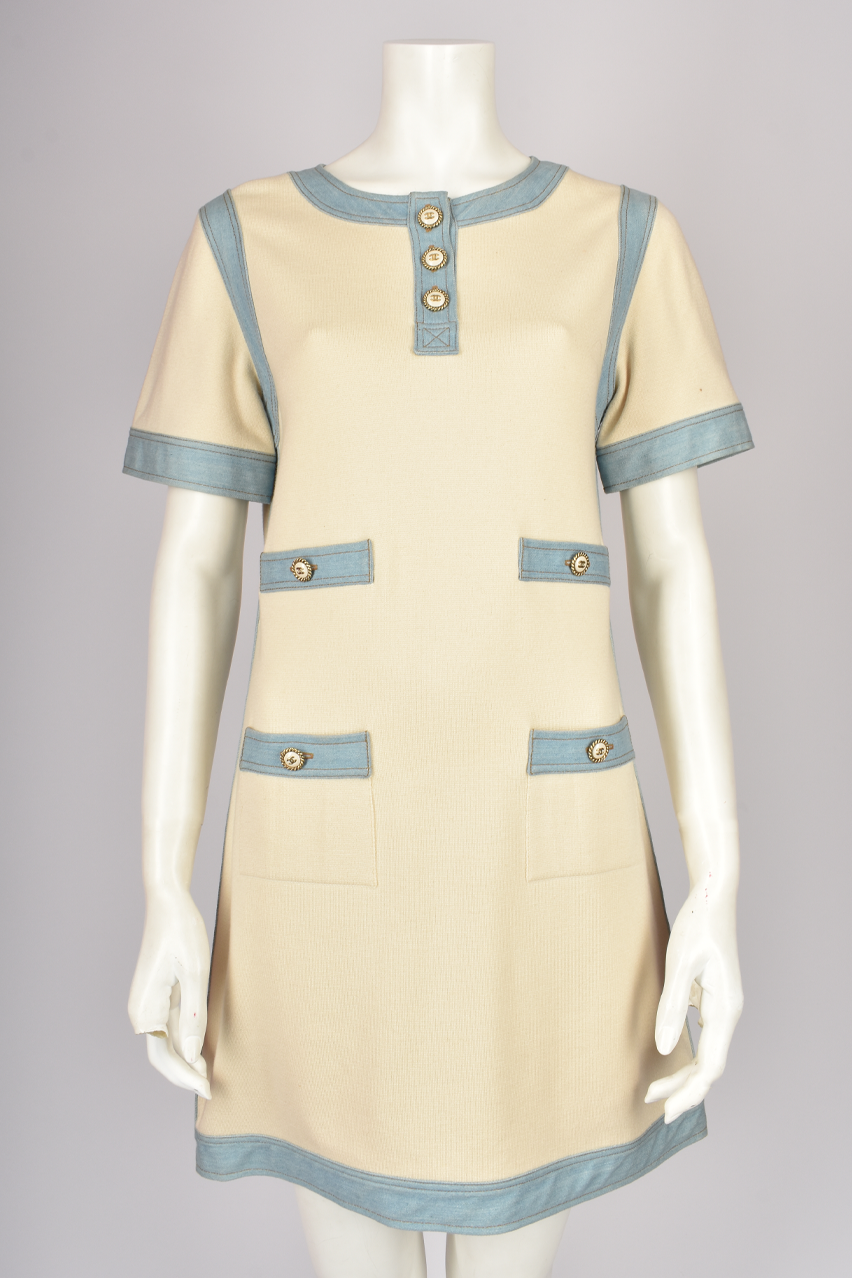 CHANEL S/S 2007 DENIM AND CREAM MINI DRESS