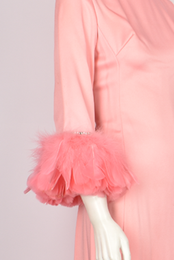 60S PINK MAXI DRESS WITH FEATHERS
