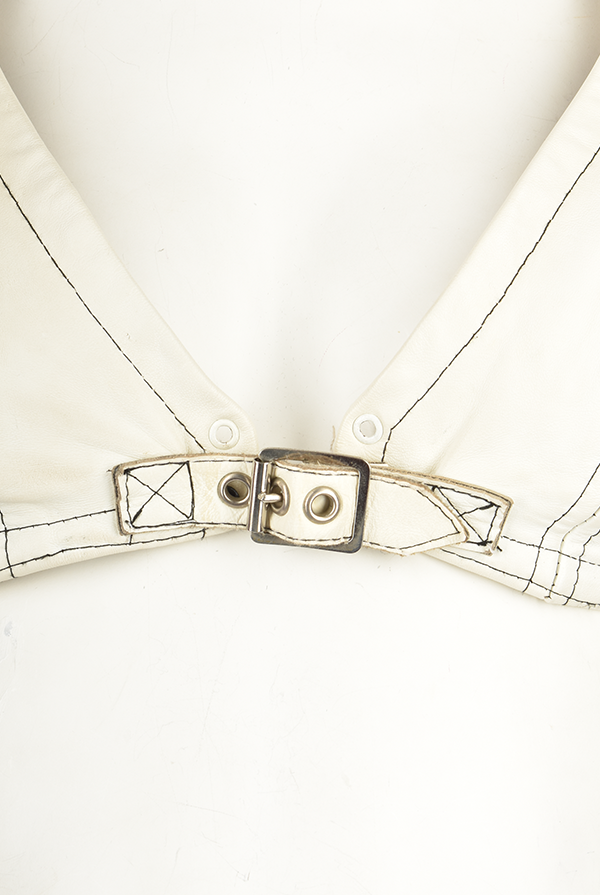 BLACK AND WHITE LEATHER BRA TOP AND SKIRT SET
