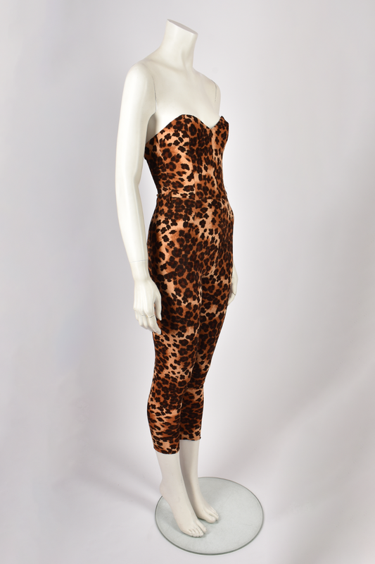 LEOPARD PRINT STRAPLESS CATSUIT