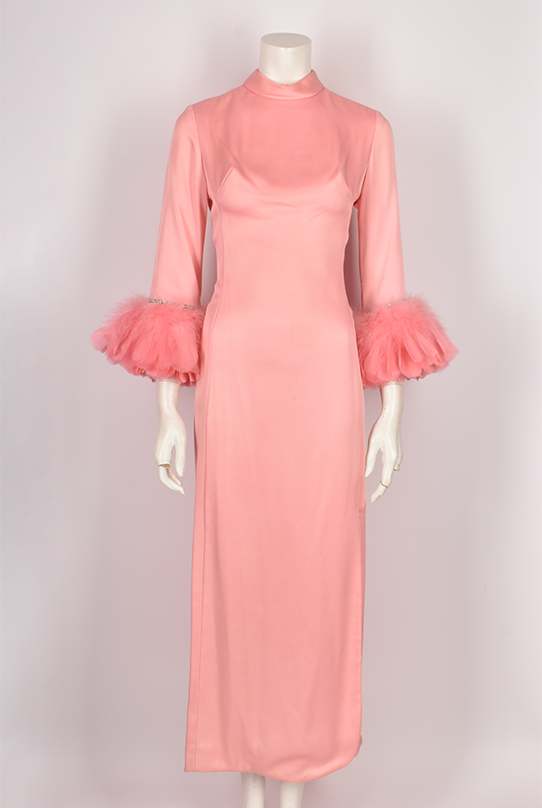 60S PINK MAXI DRESS WITH FEATHERS