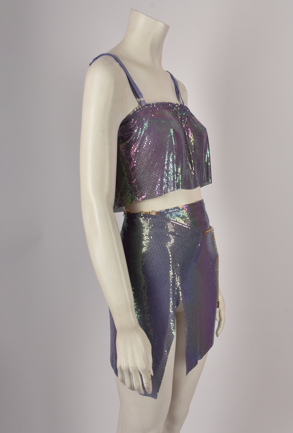 IRRIDESCENT PURPLE CHAINMAIL SKIRT AND TOP SET