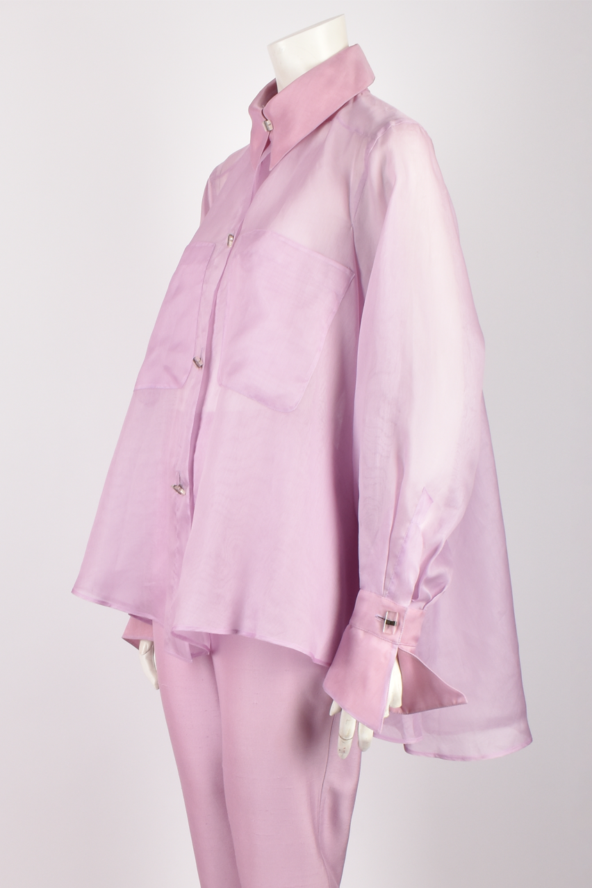 CLAUDE MONTANA RUNWAY S/S 1992 LILAC ORGANZA SHIRT