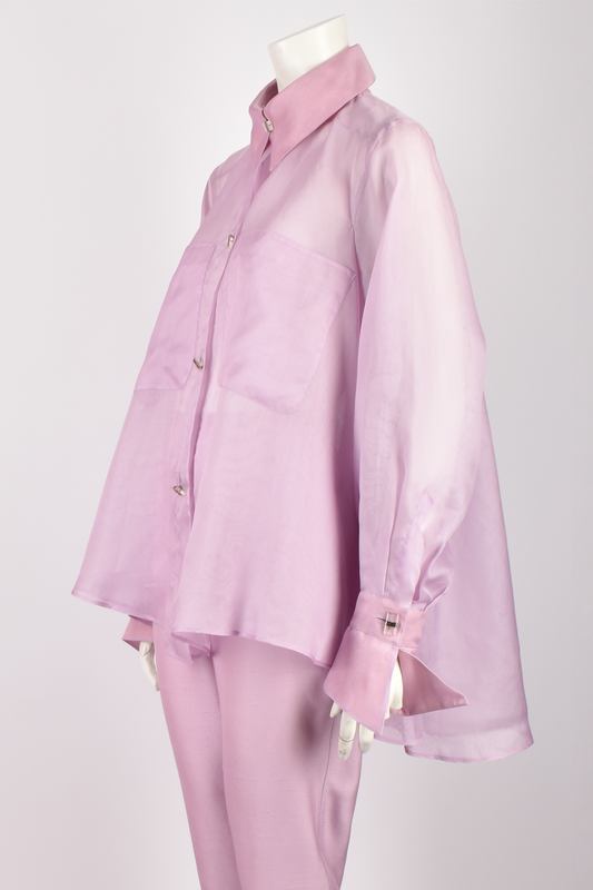 CLAUDE MONTANA RUNWAY S/S 1992 LILAC ORGANZA SHIRT