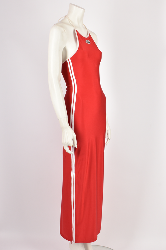 RED SPORT HALTER NECK MAXI DRESS