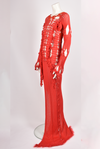 PAUL AARON RED OPEN KNIT ASYMMETRIC MAXI DRESS
