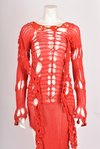 PAUL AARON RED OPEN KNIT ASYMMETRIC MAXI DRESS