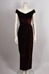 BROWN VELVET OFF THE SHOULDER GOWN