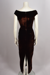 BROWN VELVET OFF THE SHOULDER GOWN