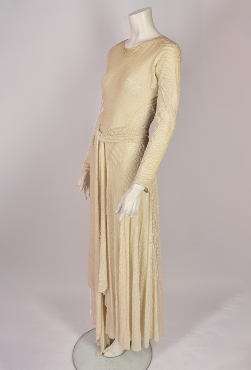 VINTAGE DEVORE WHITE LONG SLEEVE DRESS WITH BELT