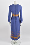 Vintage 70s lilac crepe embroidered dress / M