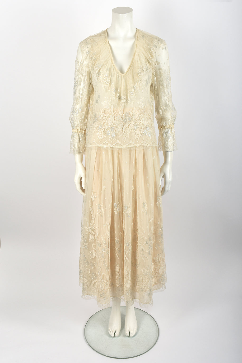 CAROLINE CHARLES lace blouse and skirt set / S-M