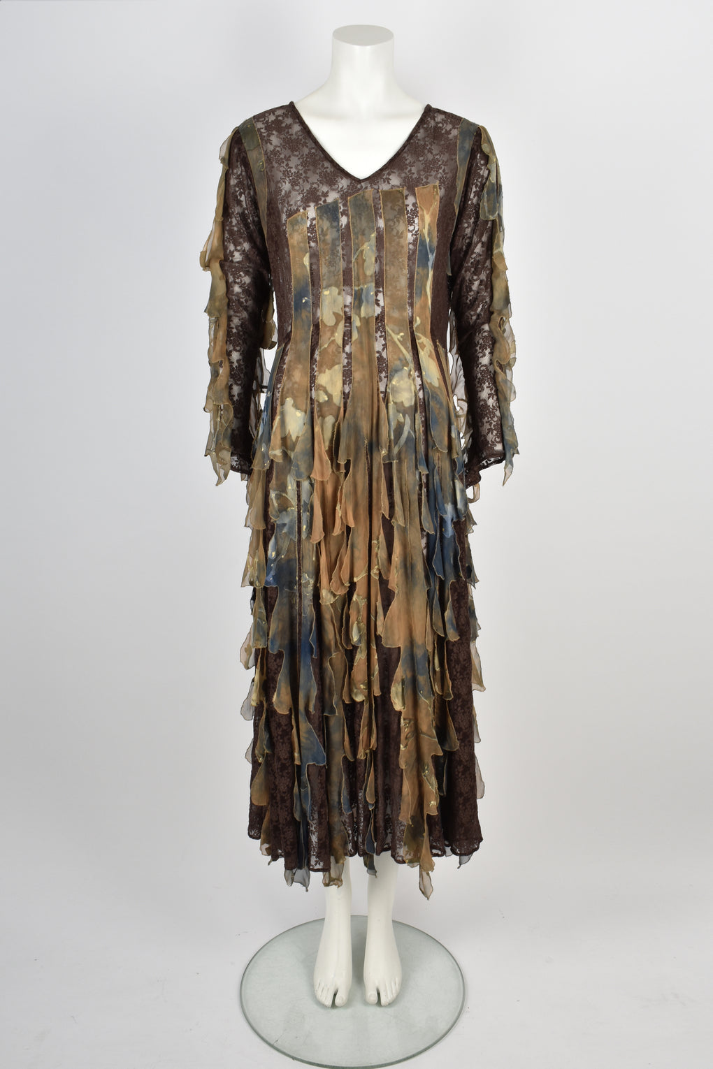 VINTAGE 1990s camouflage lace chiffon dress L-XL