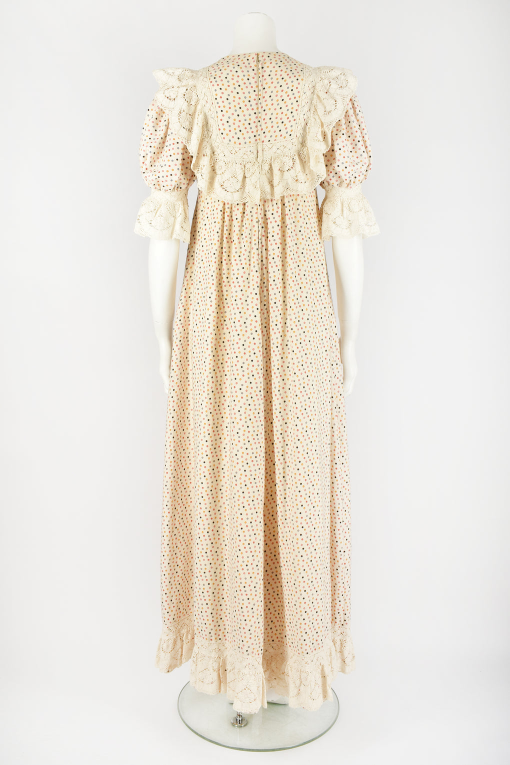 GINA FRATINI 70s lace trim dress S
