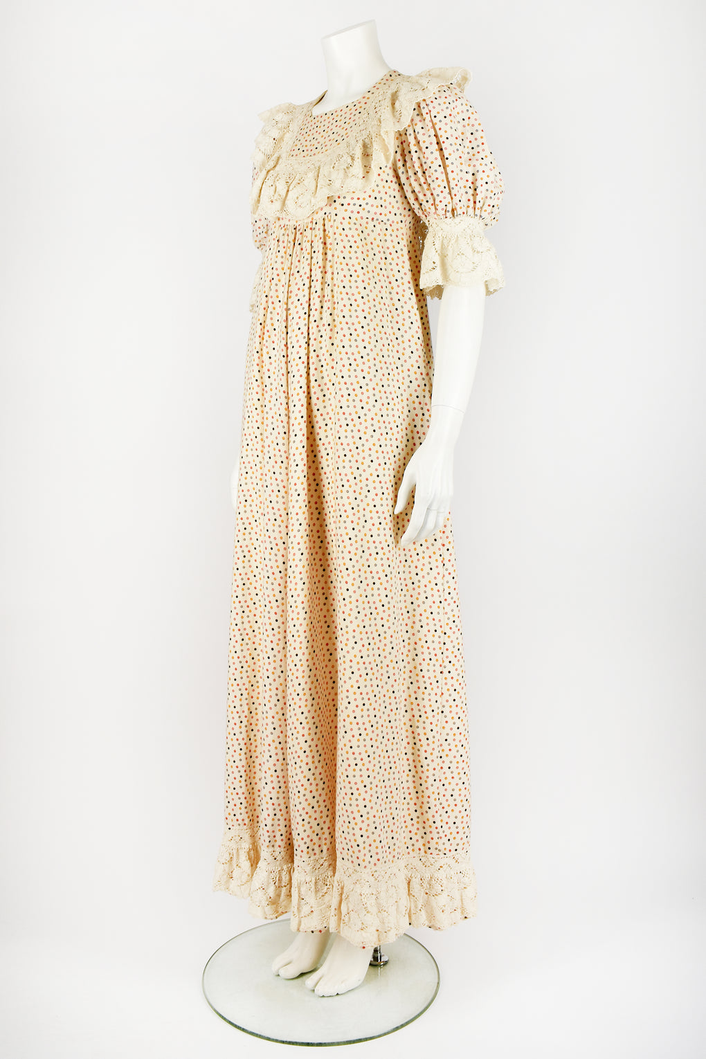 GINA FRATINI 70s lace trim dress S