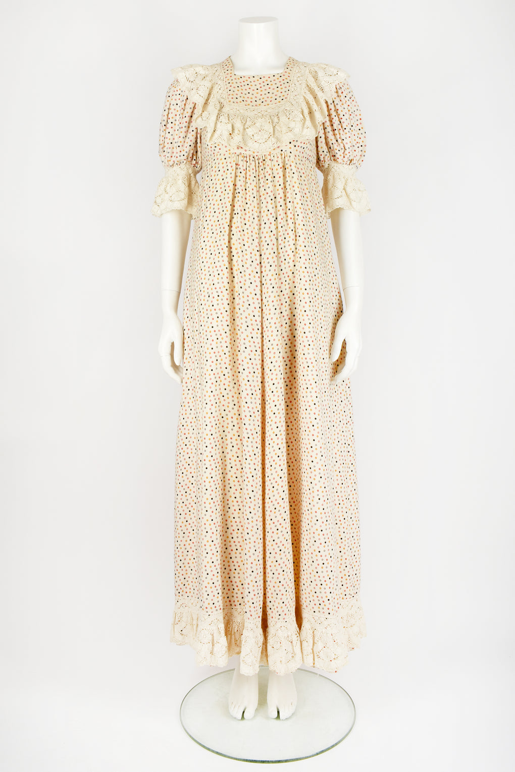 GINA FRATINI 70s lace trim dress S