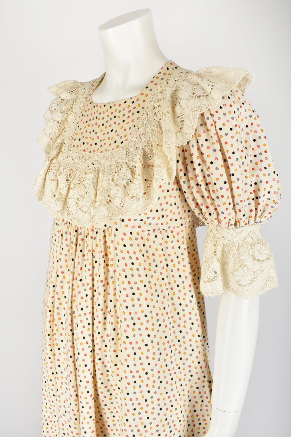 GINA FRATINI 70s lace trim dress S