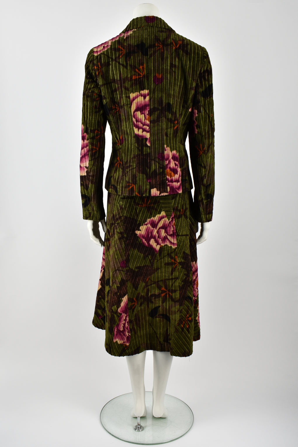 KENZO 00s corduroy peony print skirt suit / M-L