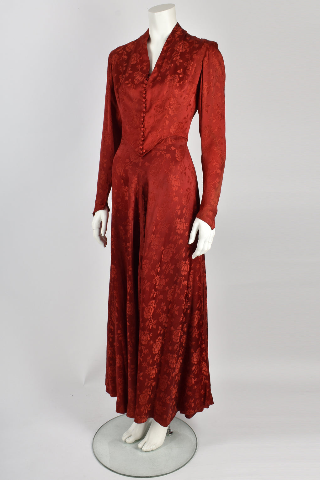 30's Red Jacquard floral dress with jacket