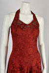 30's Red Jacquard floral dress with jacket