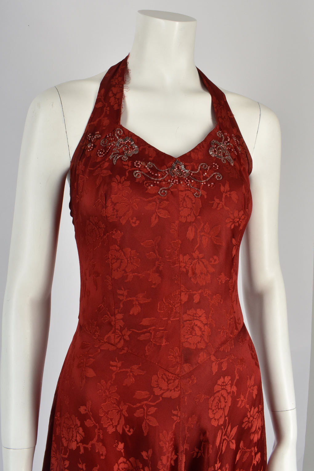 30's Red Jacquard floral dress with jacket