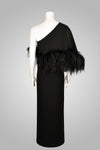 16ARLINGTON BLACK ONE-SHOULDER GOWN WITH FEATHERS