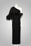 16ARLINGTON BLACK ONE-SHOULDER GOWN WITH FEATHERS