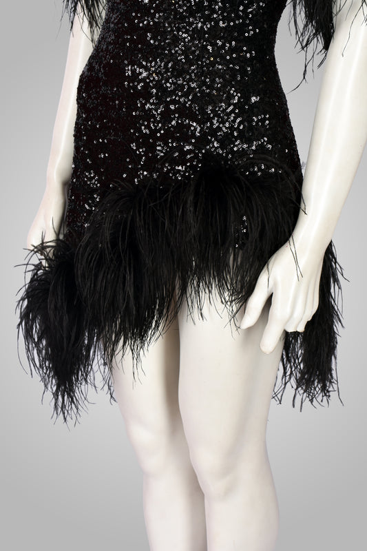 16ARLINGTON SEQUIN MINI DRESS WITH FEATHERS