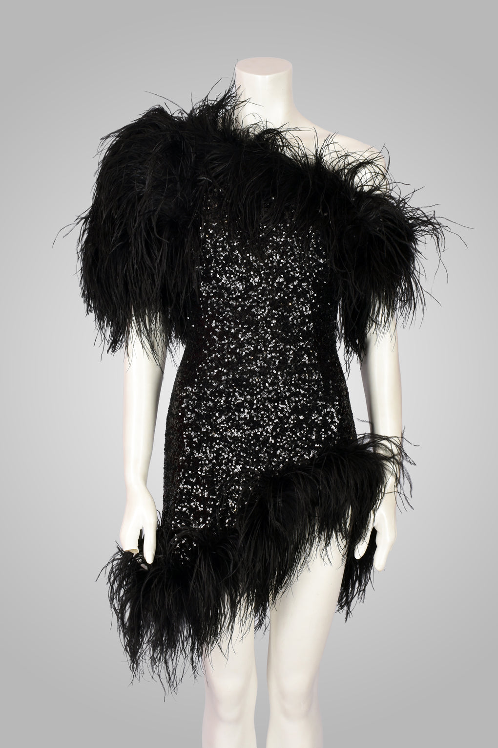 16ARLINGTON SEQUIN MINI DRESS WITH FEATHERS