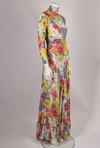 1970s TROPICAL FLORAL MOCK NECK GOWN