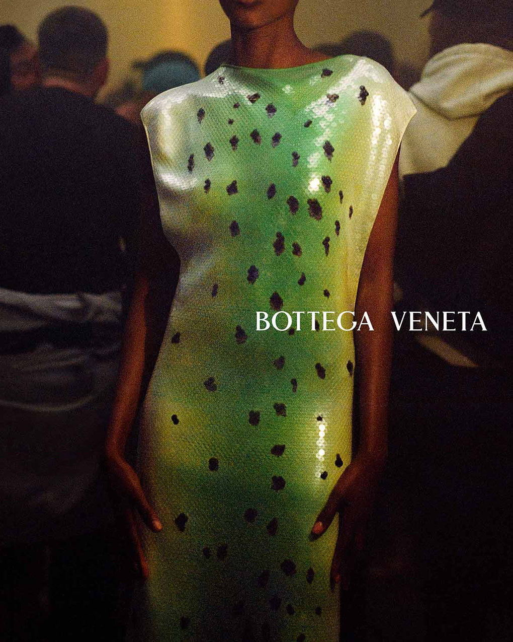 BOTTEGA VENETA A/W 2022 RUNWAY GREEN DEGRADE DRESS WITH SPOTS