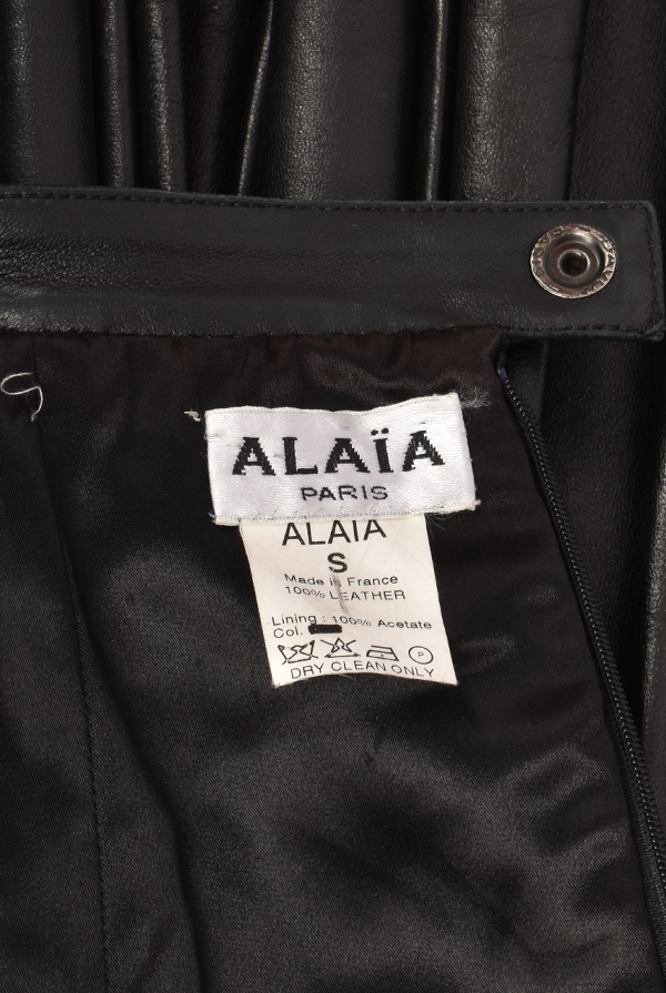 ALAIA LEATHER MAXI SKIRT WITH PLEATING
